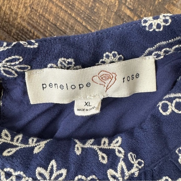 Penelope Rose Navy Blue Embroidered Boho Dress XL 3/4 Sleeve - Picture 2 of 7